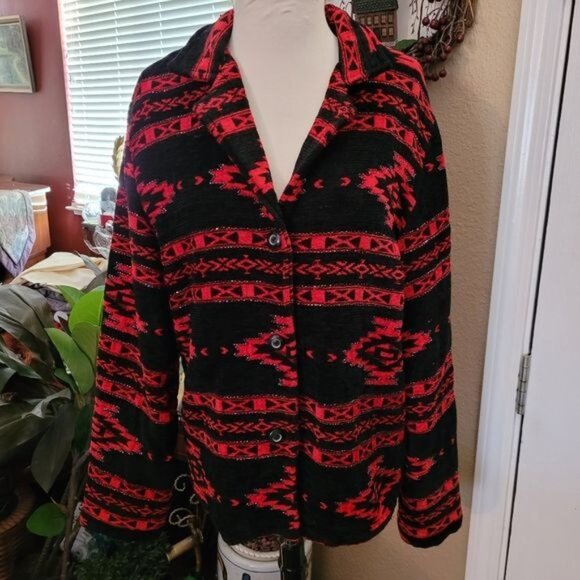 Southwest Jacket Women's Medium Black Red Country Western Rodeo Equestrian Barn - Picture 1 of 7
